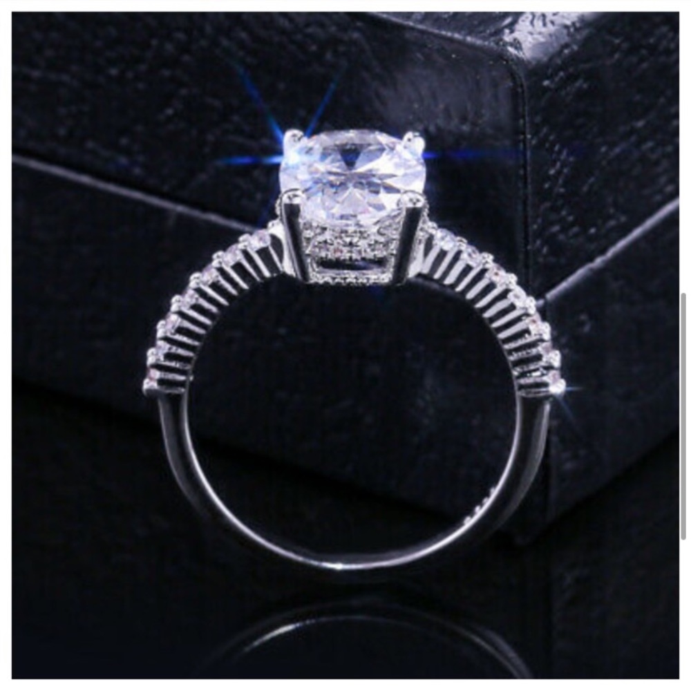 2Ct Oval Cut Lab Diamond Silver Engagement Ring - Picture 6 of 15